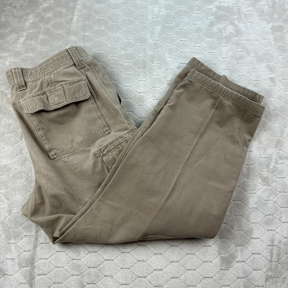 Eddie Bauer Mens Brown 34x28 Cargo Pants Pocket Button Zip Closure Straight Cut
